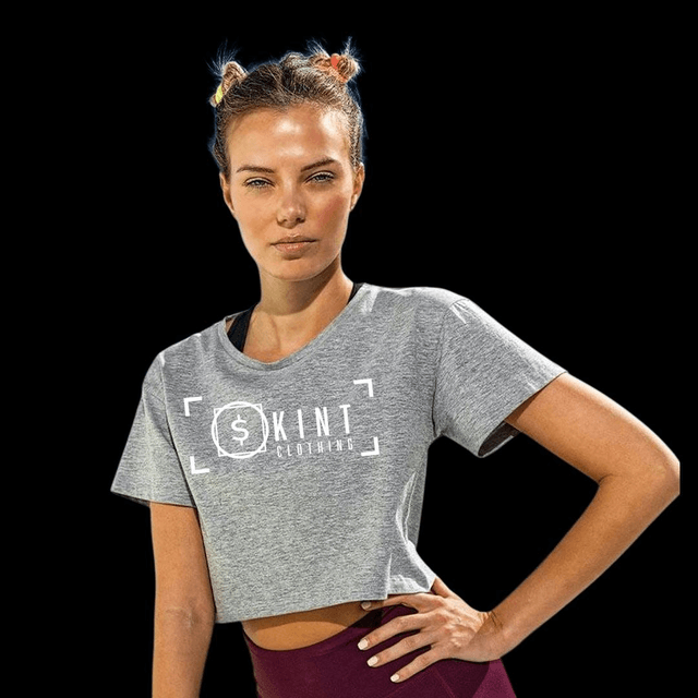 Skint Crop Top Velvet-Tee [Grey]